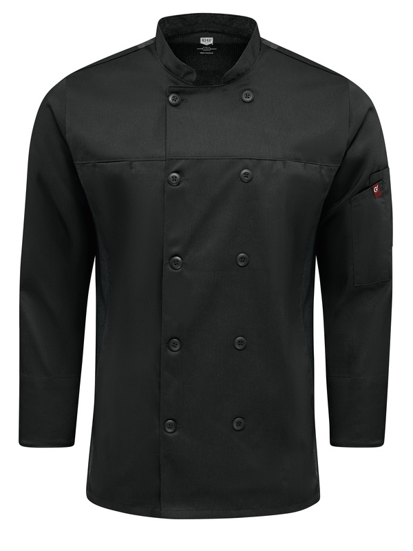 MENS LS DELUXE CHEF COAT W/PINDOT BK