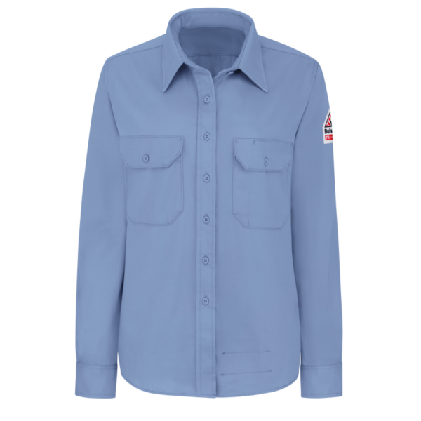 BULWARK WOMEN'S FR DRESS SHIRT, NAVY EXCEL FR