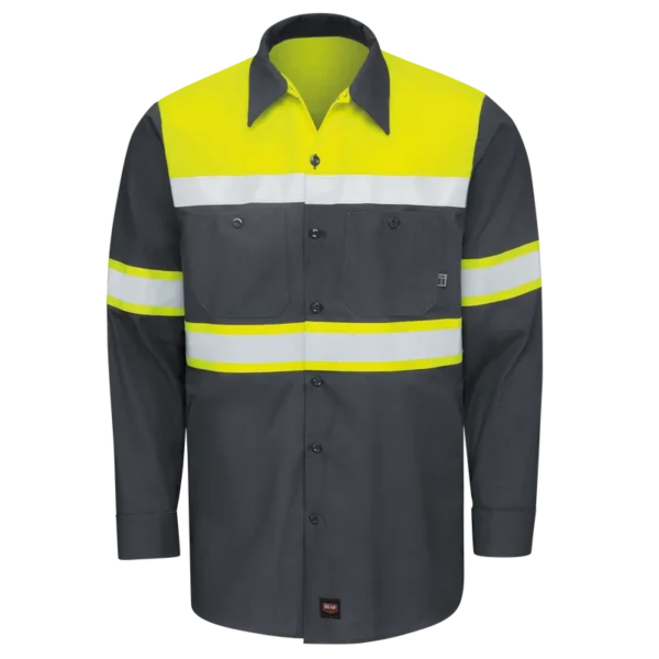 HI VISIBILITY LONG SLEEVE COLOR BLOCK RIPSTOP WORK SHIRT TYPE 0, CLASS 1 CHARCOAL/YELLOW