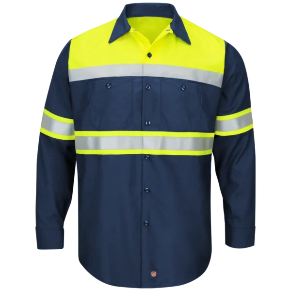 RED KAP HI VISIBILITY COLORBLOCK RIPSTOP WORK SHIRT   TYPE O CLASS 1 LONG SLEEVE